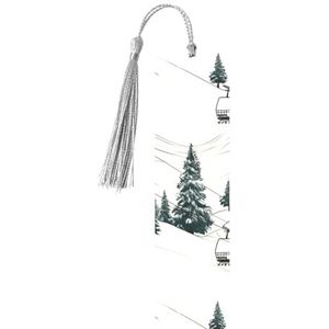 Skilift met dennenboom, metalen bladwijzers met grijze kwastjes, handgemaakte dubbelzijdige bedrukte boekmarkeringen, paginamarkeringen, boekaccessoires, cadeau voor boekenliefhebbers, vrouwen en