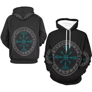 Viking Tribe Protection Pagan Symbool Hoodies, Vintage Grote Zakken Lichtgewicht Sweatshirt, Losse Lange Mouwen Trui, Awe Helm, XXL