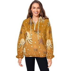 KAAVIYO Grappige gouden octopus pluizige jas pullover hoodie capuchon zakken donzig fleece sweatshirt ronde hals truien hoodies voor meisjes vrouwen, Patroon, XL
