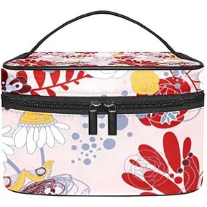 Make-up Organizer Bag, Reizen Make-up Tas Organizer Case Draagbare Cosmetische Tas voor Vrouwen en Meisjes Toiletries Beautful Rode Bloemenpatronen, Meerkleurig, 22.5x15x13.8cm/8.9x5.9x5.4in