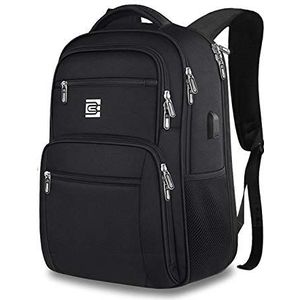 FANDARE Laptoprugzak, 15,6 inch, heren en dames, waterdicht, met USB, zakelijke rugzak, functionele rugzak, laptoprugzak voor vrije tijd, zakelijk, school, polyester, nieuw, Zwart, L