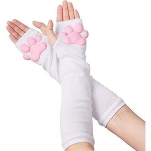 SIROLISA Schattig kattenpootkostuum, Kawaii kat cosplay Kawaii zachte 3D tenen bonen vingerloze kat klauw poten cosplay set voor vrouwen (witte lange handschoenen)