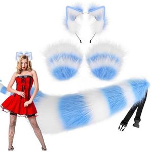 Wolf vossen staart clip oren en handschoenen set,Wolf Halloween-kostuum - Wolf oren kostuum, Halloween kerstfeest kostuum, Wolf kostuumaccessoires, 3-delig voor dames en kinderen Bexdug