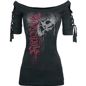 Dames Skull Front Print Top Zwart Sexy Halloween T-shirt Hollow Tee Geperforeerde Kleding