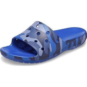 Crocs Unisex Classic Camo Slides Sandal, Blue Bolt/Multi, 2 US Men