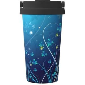 EdWal Blauwe mini bloem werveling print 500 ml koffiemok, geïsoleerde camping mok met deksel, reisbeker, geweldig voor elke drank