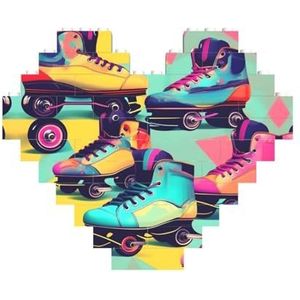 Retro rolschaatsen kleurrijke puzzel - hartvormige bouwstenen puzzel-leuk en stressverlichtend puzzelspel