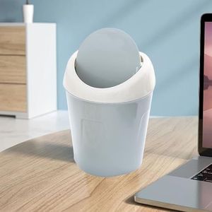 BLSYHDH Prullenbak met Draaibaar Deksel, Desktop Mini Vuilnisbak Klein Plastic Minimalistisch Tafelblad Aanrechtblad Moderne Plastic Afvalmand Bin Swing Deksel voor Kantoor Slaapkamer Thuis(Blauw)