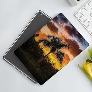 CONERY Hoesje compatibel iPad 10.2"" (9e/8e/7e generatie) palmboom decor, palmboom silhouet scène bij zonsondergang schemering rust in de natuur afbeelding, oranje, slanke slimme magnetische hoes met