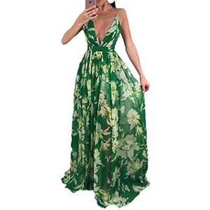 HANMAX Chiffon jurk voor dames, blote rug, zomerjurk, vakantie, strandjurk, poncho, maxi-jurk, partyjurk, cocktail-outfits, groen, XL