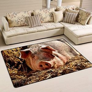 Vloerkleed 100 x 150 cm, grappig varken flanellen mat tapijt antislip kantoormatten print woonkamer tapijt, voor keuken, picknick
