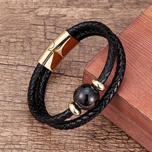 Bracelets Fashion Genuine Leather Bracelets For Men Charm Magnetic Bracelet Mens Jewelry Natural Tiger Eye Stone Pulseras(Color:Goldblue Tiger Eye)