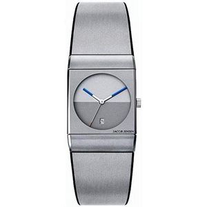 Jacob Jensen Klassieke serie heren kwarts horloge met grijze wijzerplaat analoge display en zilveren rubberen band 512, Grijs/Zilver, Riem