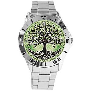 Groene Boom Mode Heren Horloges Sport Horloge Voor Vrouwen Casual Rvs Band Analoge Quartz Horloge, Zilver, armband