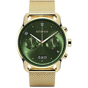 DeTomaso Sorpasso Chronograaf Limited Edition Gold Green Herenhorloge, analoog, kwarts, mesh, Milanees goud, groen, armband
