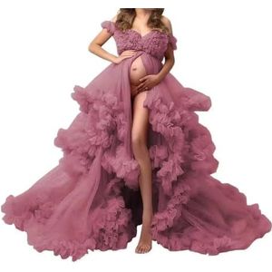 Tule gewaad zwangerschapsjurken voor fotoshoot lange bruiloft bruids zwangere kamerjassen grote maat, Woestijnroos, 32