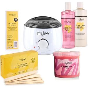 Mylee Complete waxset, inclusief salonkwaliteit waxverwarmer, zachte crème, strips, spatels en pre & after care lotion (roos)