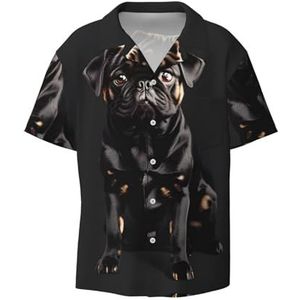 EdWal Leuke Zwarte Mopshond Dog-Standard-Scale-2_00x Print Heren Korte Mouw Button Down Shirts Casual Losse Fit Zomer Strand Shirts Heren Overhemden, Zwart, S