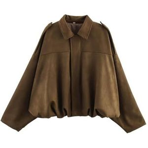 Jas Dames Leren Korte Blouson Imitatieleer Motorfiets Koord Mode Jas Bikerjack Damesjassen(Brown,L)