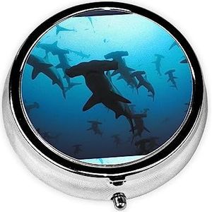 Hammerhead Sharks Pill Box 3 Compartiment Kleine Pillenetui voor Pocket & Portemonnee, Draagbare Reizen Pil Organizer Houder om Vitaminen Medicatie vast te houden