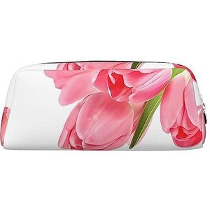 DEHIWI Mooie Roze Bloemen Potlood Pen Case Waterdichte Leuke Lederen Potlood Pouch Reizen Cosmetische Make-up Tas Organizer Pen Houder Voor Kantoor Make-up, roze, Eén maat, Reizen