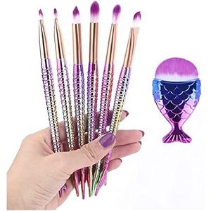 Eljjhah Make-up Borstels Kit Natuurlijk Tool Mermai Potlood Cosmetica Foundation Kunstenaar Zeemeermin Markeerstift Gezicht Set Van Bronzer Oogschaduw Lip (Handvat Kleur: 7 stuks)