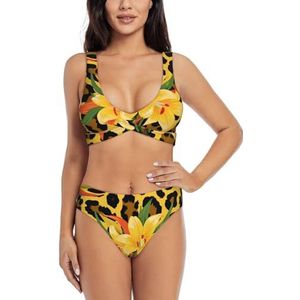 Zelinge Tank-bikinitop met hoog getailleerd onderdeel, sportief, 2-delig badpak, hoog getailleerd, S-XXL, Geel Bruin Luipaard Bloem, S