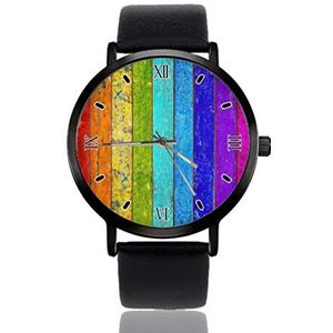 Kleurrijke Houten Plank Regenboog vrouwen Polshorloge Ultra Dunne Case Extreem Eenvoudige Analoge Polshorloge Vrouwen Ultra Dunne Horloge Japans Quartz Beweging