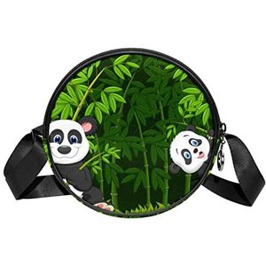 Messenger Bag Cartoon Mam en Baby Panda in de Klimmen Bambo Crossbody Tas voor Vrouwen Rond, Meerkleurig, 6.7x6.7x2.3 in, Sling Rugzakken