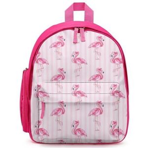 Tropische flamingo en roze strepen rugzak bedrukte laptop rugzak schoudertas casual reizen dagrugzak voor mannen vrouwen roze stijl