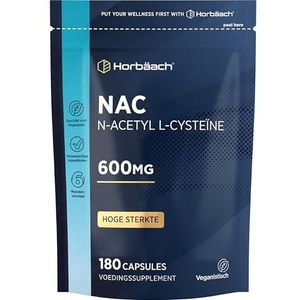 N-Acetyl Cysteine 600 mg | 180 Veganska Kapslar | Hög Styrka | 6 Maanden Voorraad | N-Acetylcysteïne Supplement | van Horbaach