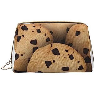 Koekjes Voedsel Chocolade Chip Koekjes Gedrukt Make-up Tas Reizen Make-up Organizer Cosmetische Borstel Zakken Case Lederen Make-up Case Rits Pouch Toilettas voor Vrouwen, Wit, Eén maat