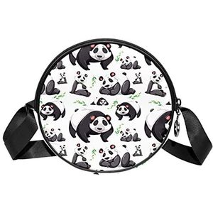Messenger Bag Leuke Panda Bamboe Patroon Crossbody Tas Voor Vrouwen Rond, Meerkleurig, 6.7x6.7x2.3 in, Sling Rugzakken