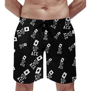 Kiss My Ace Poker Casino Strandshorts voor heren, sneldrogende boardshorts met gaasvoering, strandbroek, sportschool, zwembroek, L