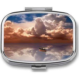 Boot & Cloud Pil Organizer Vierkante Geneeskunde Case met Spiegel Dagelijkse Pillen Dozen voor Portemonnee Mini Medicijn Opslag Container Doos Compacte Pillenhouder voor Vitamines