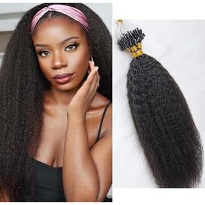 Microlink Hair Extensions Human Hair, Micro Links Loop Hair Extensions voor zwarte vrouwen krullend natuurlijk haar volledig hoofd Micro Ring menselijk haar, 100 strengen,16inch