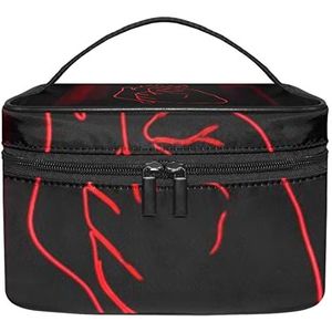 rood schetsen hart make-up organizer tas, reizen make-up tas organizer case draagbare cosmetische tas voor vrouwen en meisjes toiletartikelen, Meerkleurig, 22.5x15x13.8cm/8.9x5.9x5.4in