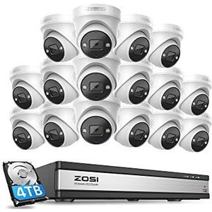 ZOSI 4K PoE-Beveiligingscamera Set, 16x 8MP PoE IP-camera's voor Buiten en 16-Kanaals 4TB HDD NVR, 2-Weg Audio, Slimme Persoonsherkenning, Schijnwerperalarm, Kleuren Nachtzicht, C225