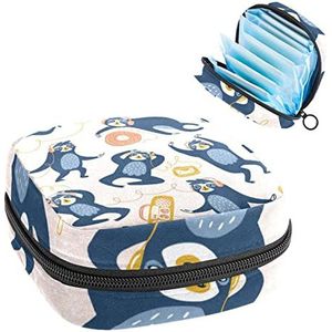 Periode Pouch Draagbare Tampon Opbergtas,Tampon Houder voor Portemonnee Vrouwelijke Product Organizer,Luiaard Luisteren Naar Muziek, Meerkleurig, 4.7x6.6x6.6 in/12x17x17 cm