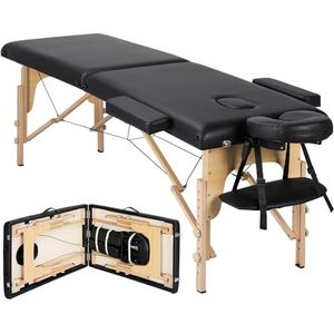 Yaheetech Massaligbank mobiele massagetafel 2 zones draagbaar massagebed in hoogte verstelbaar houten voeten incl. hoofdsteun & armleuningen 213 cm L × 82 cm tot 250 kg belastbaar