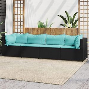 Rantry Tuinmeubelset, 4-delig, met zwarte kussens van polyrotan, slaapbank, woonkamer, moderne slaapbank, outdoor sofa voor de tuin, outdoor meubels