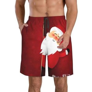 PHTZEZFC Cartoon kerstman print heren strandshorts – lichtgewicht, sneldrogend trekkoord zwembroek met zakken, Wit, M