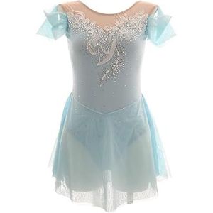 Nnnydjy Klassieke mouwloze kunstschaatsjurk voor meisjes dames Mesh Splice Schaatswedstrijd Kostuum Ice Roller Dance Prestatie Maillots Dragen met Strass,Blauw,11_13Years