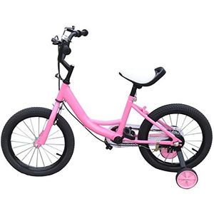 Kinderfiets 16 inch peuterfiets met afneembare stabilisatoren, voor jongens en meisjes, fiets met kettingkast, bel, spatborden voor kinderen van 5-8 jaar (105-135 cm), in hoogte verstelbaar (roze)