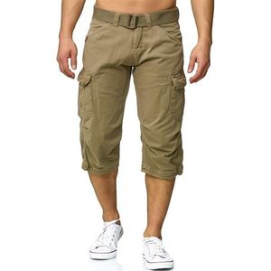 Indicode Heren Nicolas Check Cargo Shorts | 3/4 korte broek met riem Greige XL