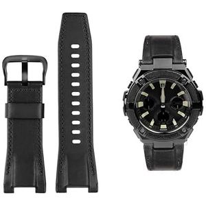 Mannen Canvas lederen horlogebandje 26 MM Fit for Casio GST-B100 S130 W300GL 400G W330 GST-W120L s120 W130L S100 Serie horloge accessorie (Color : Black black buckle, Size : 26mm)