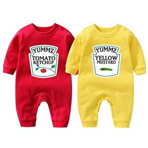 culbutomind baby tweelingen body jongen meisjes rompers Yummz Tomato, patroon, kleur rood geel, leuk baby, grappig cadeau, geboorte babykleding, multicolor, 9-12 Maanden