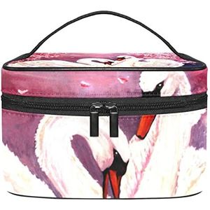 Zwanenpatroon make-up organizer tas, reismake-up tas organizer case draagbare cosmetische tas voor vrouwen en meisjes toiletartikelen, Meerkleurig, 22.5x15x13.8cm/8.9x5.9x5.4in