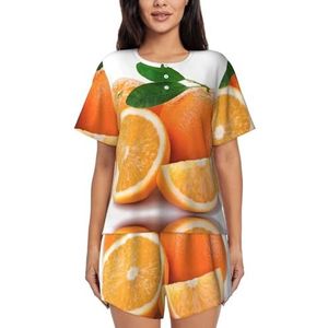 YQxwJL Oranje Print Vrouwen Pyjama Sets Shorts Korte Mouw Lounge Sets Nachtkleding Casual Pjs Met Zakken, Zwart, XL