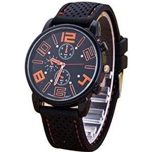 Mannen licht-gewicht sport horloge analoog Quartz horloge met Silicone armband duidelijk grote wijzerplaat plaat casual polshorloge - oranje siliconen band horloge